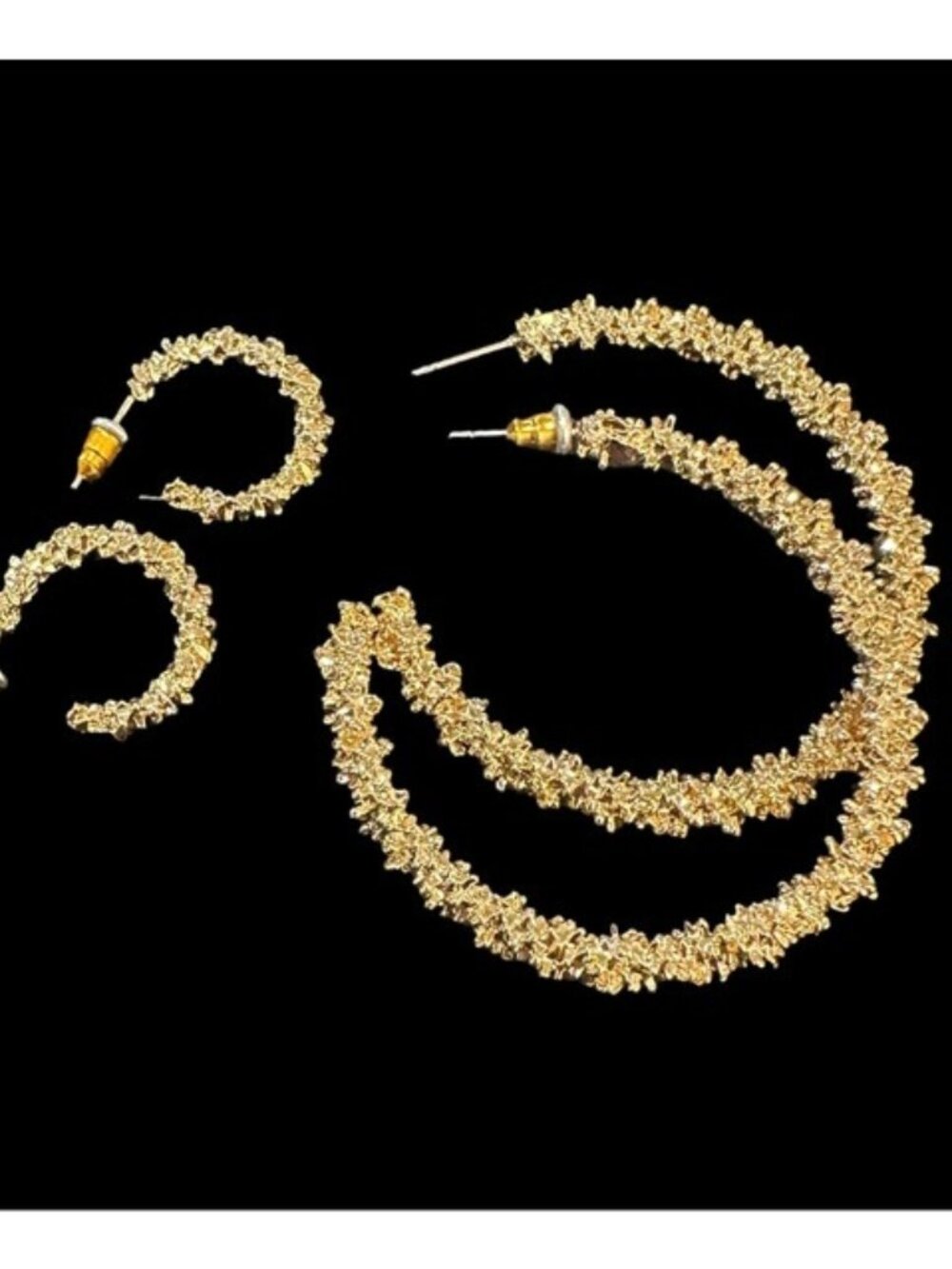 Andante Gold-Tone Textured Hoop Earrings Set Small & Large Sizes Lightweight & E - Picture 2 of 4